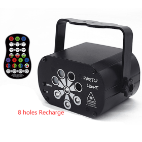 New LED Stage Light Laser Projector Disco Lamp With Voice Control Sound Party Lights For Home DJ Laser Show Party Lamp (Option: Black-8 holes Recharge)