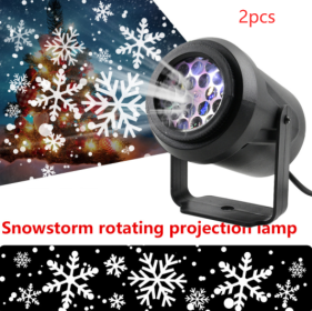 Projector Lamp High-brightness Christmas Snowflake Indoor Holiday Decoration Light Rotating (Option: Black-US-2PCS)