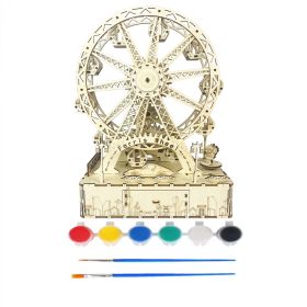 Dynamic Mechanical Wooden Three-dimensional Puzzle Hand-assembled Educational Toys Creative Ornaments (Option: Rotating Ferris Wheel Pigment)