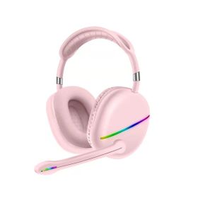 Headset Bluetooth Headset RGB Luminous Wireless (Color: Pink)