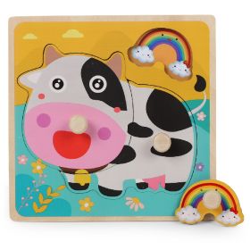 Wooden Children's Dowel Pin Hand Holding Puzzle Board Toys (Option: Cow)