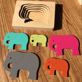 Children's Big Animal Multi-layer Thickened Wooden Puzzle Toy (Option: Elephant Multi Layer Puzzle)