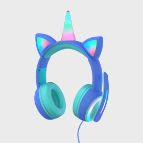 Glowing Bluetooth Headset Cat Ear Children's Headphones Crown Headset (Option: Dark Blue USB)