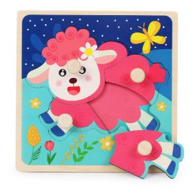 Wooden Children's Dowel Pin Hand Holding Puzzle Board Toys (Option: Lamb)