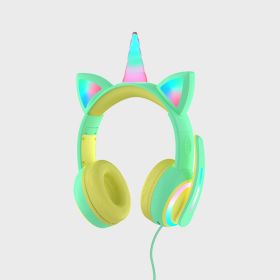 Glowing Bluetooth Headset Cat Ear Children's Headphones Crown Headset (Option: Green USB)