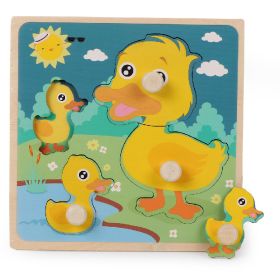 Wooden Children's Dowel Pin Hand Holding Puzzle Board Toys (Option: Duckling)