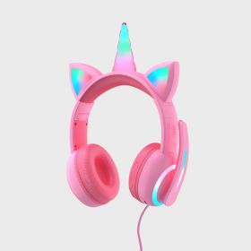 Glowing Bluetooth Headset Cat Ear Children's Headphones Crown Headset (Option: Pink USB)