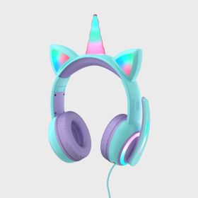 Glowing Bluetooth Headset Cat Ear Children's Headphones Crown Headset (Option: Light Blue USB)